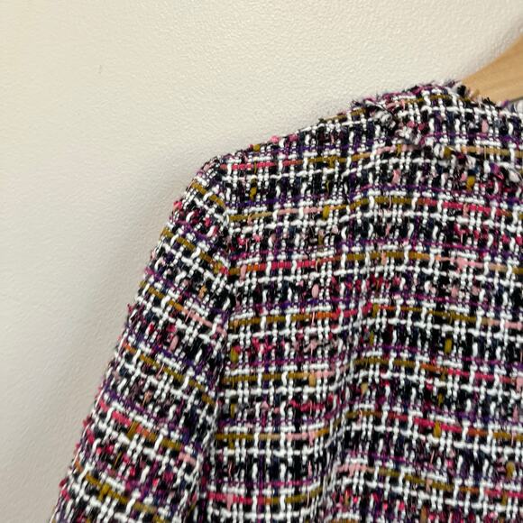Ann Taylor Multicolor Tweed Blazer Jacket Fringe Trim Size 12 Parisian Chic - Picture 9 of 10